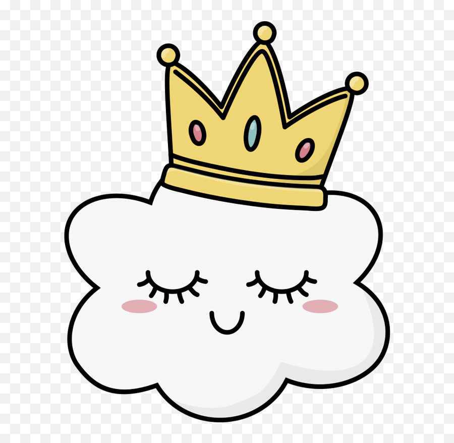 Crowned Clouds Illustration Wall Art Decal - Cute Cat With Crown Black And White Emoji,Emoji Wall Art