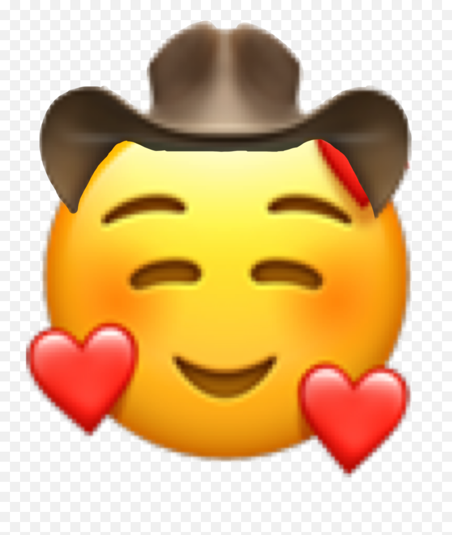 Emoji Cowboy Heart Iphone Sticker - Blushing Emoji With Hearts,Cowboy Emoji