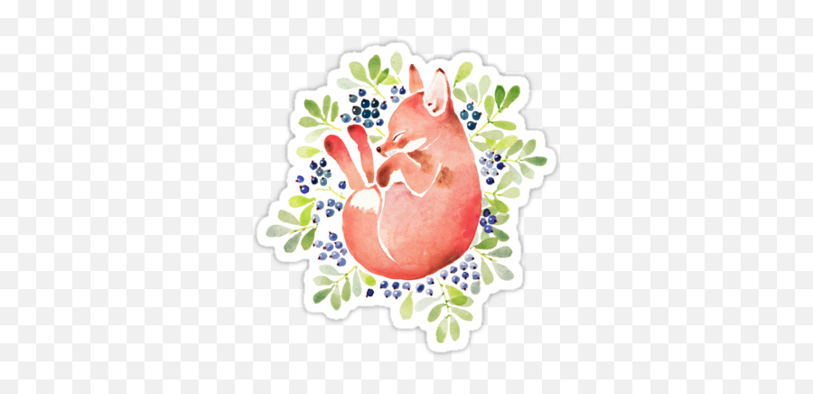 Sleeping Fox And Blue Berries Sticker - Suinae Emoji,Red Fox Emotion