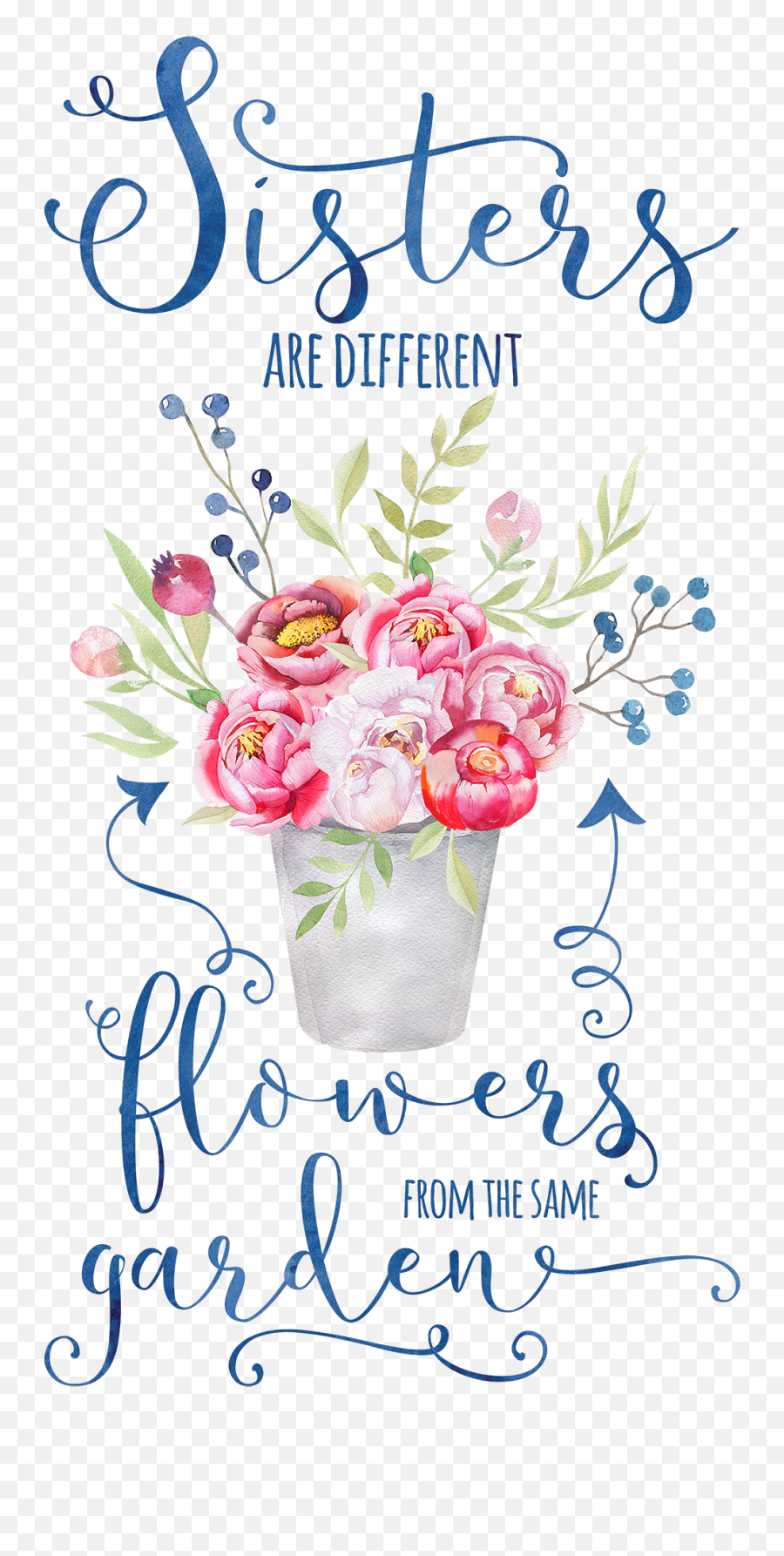 Floral Typography - Flowers Drawings In A Bucket Emoji,Country Corner Decoration And Emotions