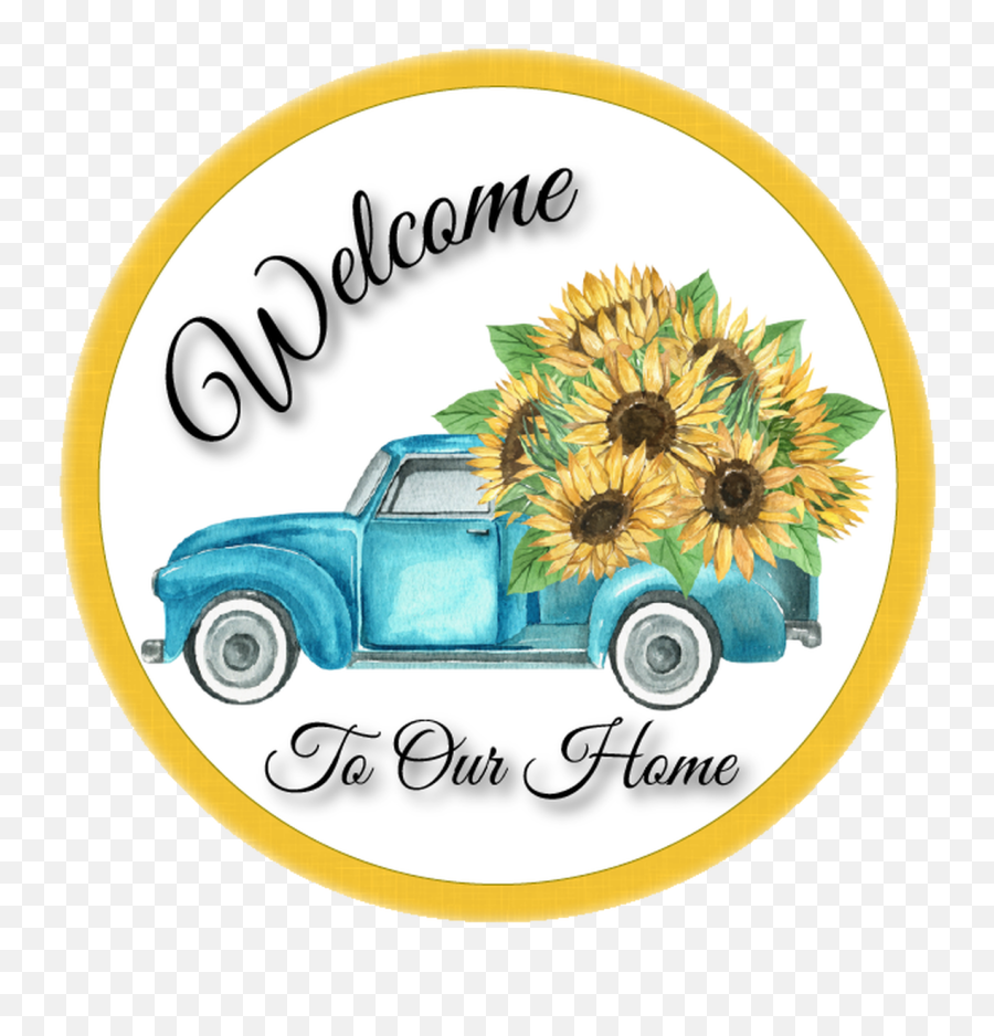 8 Inch Changeable Velcro Circles For Welcome Signswreaths - Vintage Trucks And Sunflowers Emoji,Changeable Emoticon Car