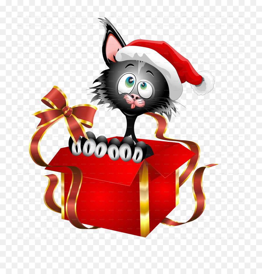 Cat Cartoon On Christmas Gift Emoji,Cat With Claws Emoticon