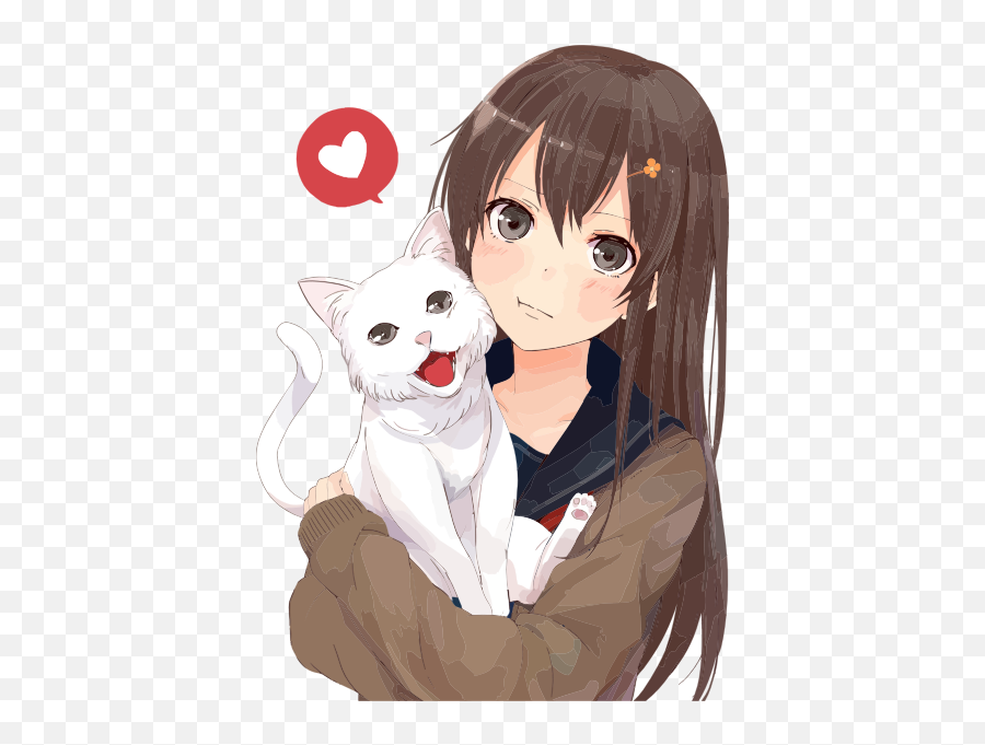 Anime Girl With Kitten - Anime Chica Con Gato Emoji,Anime Kitty Emoticon