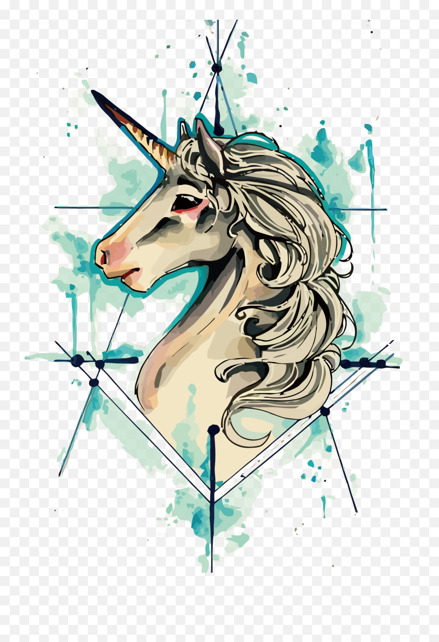 Tattoo Flash Vector Iphone Unicorn - Dibujo De Unicornio Con Acuarela Emoji,How To Draw A Unicorn Emoji