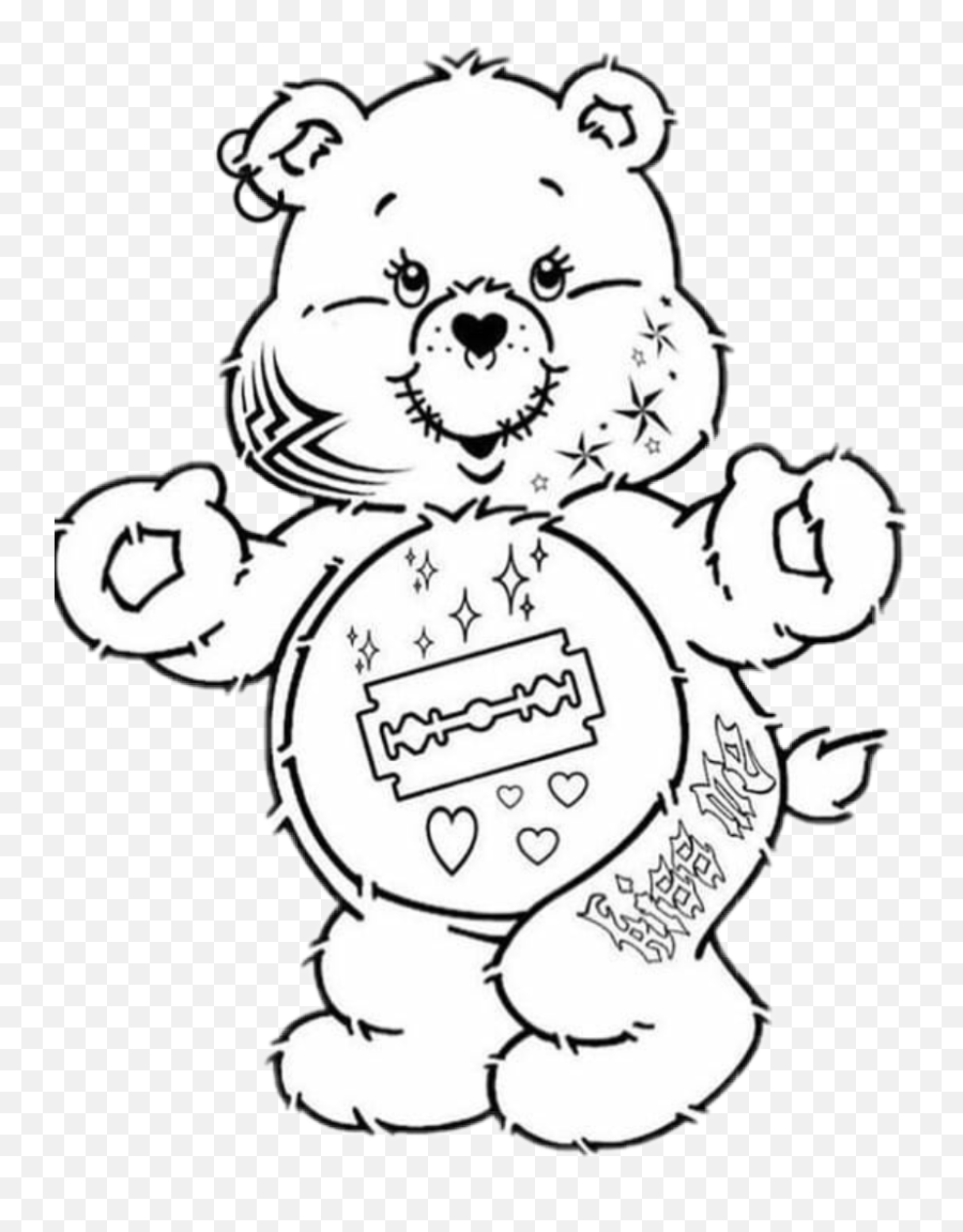 Goth Teddy Bear White Black Sticker - Easy Care Bears Drawings Emoji,Bear Black And White Emoji