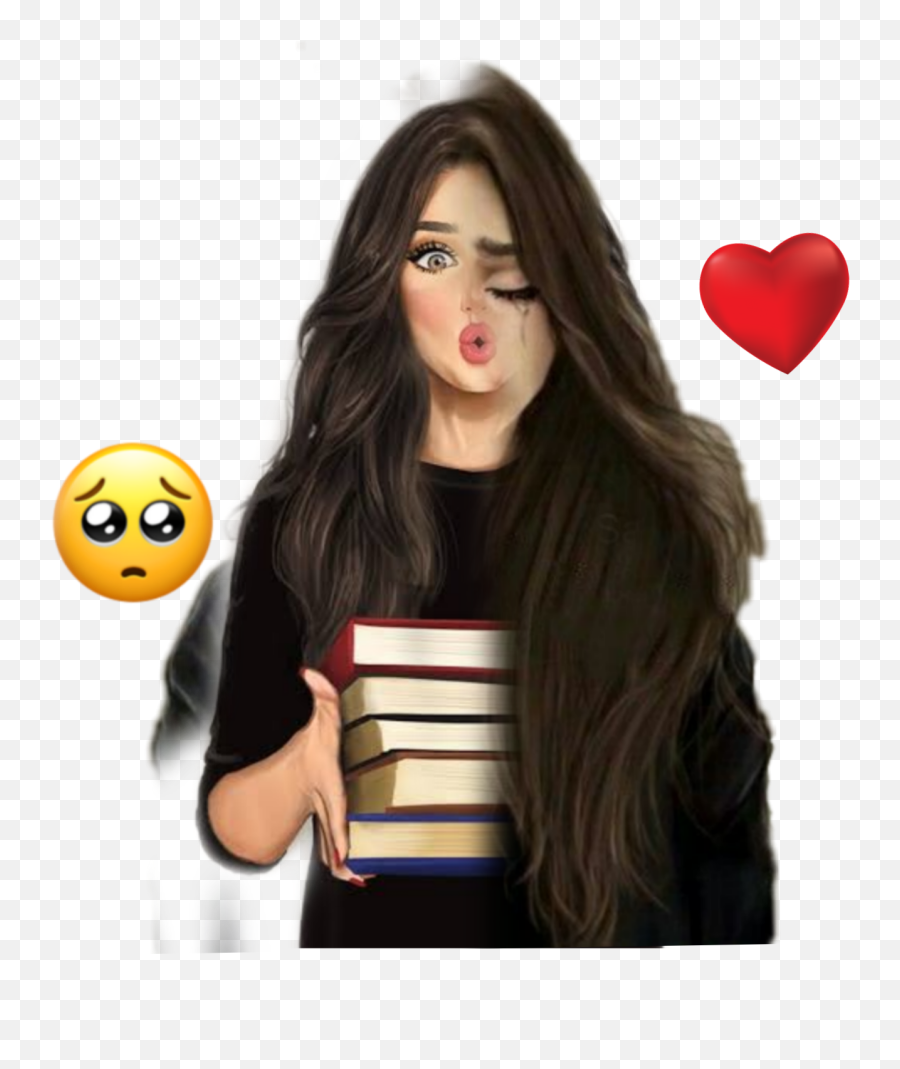 Girl Sticker - Beautiful Study Girl Cartoon Emoji,Bad Hair Emoticon