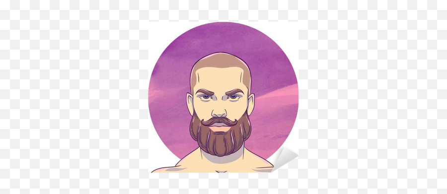 Sticker Young Bald Man With A Mustache And Beard On The Emoji,Young Man Emoji