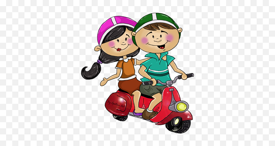 Young Couple In Motorbike Wall Sticker - Jongen En Meisje Op Motor Emoji,Emoji Themed Bedroom