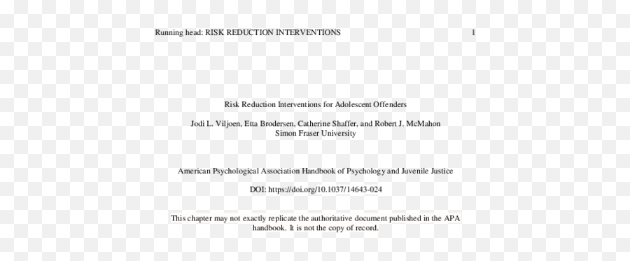 Pdf Risk Reduction Interventions For Adolescent Offenders - Document Emoji,Model For Describing Emotions Dbt-simplified