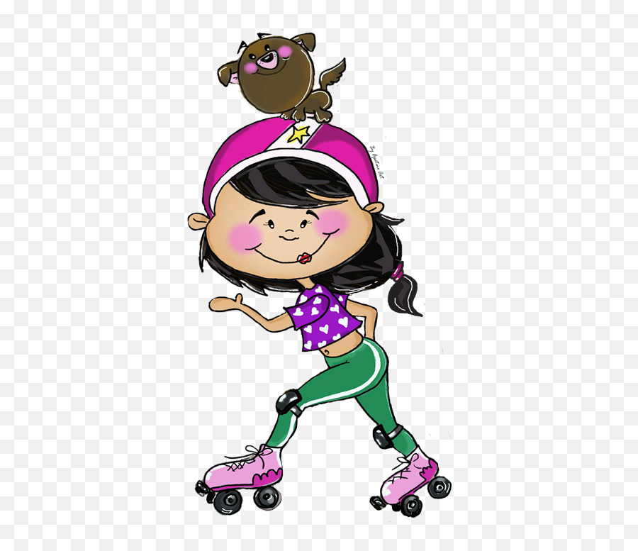 skater-girl-and-dog-wall-sticker-tenstickers-roller-skater-emoji