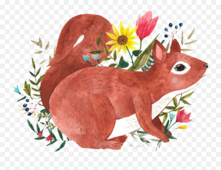 Ftestickers Watercolor Flowers Sticker - Animal Figure Emoji,Red Squirrel Emoji