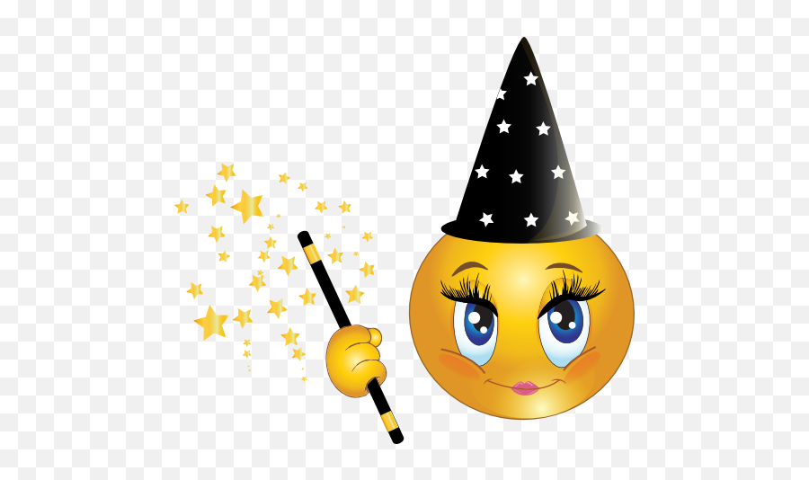 Witch Girl Smiley Emoticon Clipart - Magical Magic Wand Emoji,Witch Emoticon