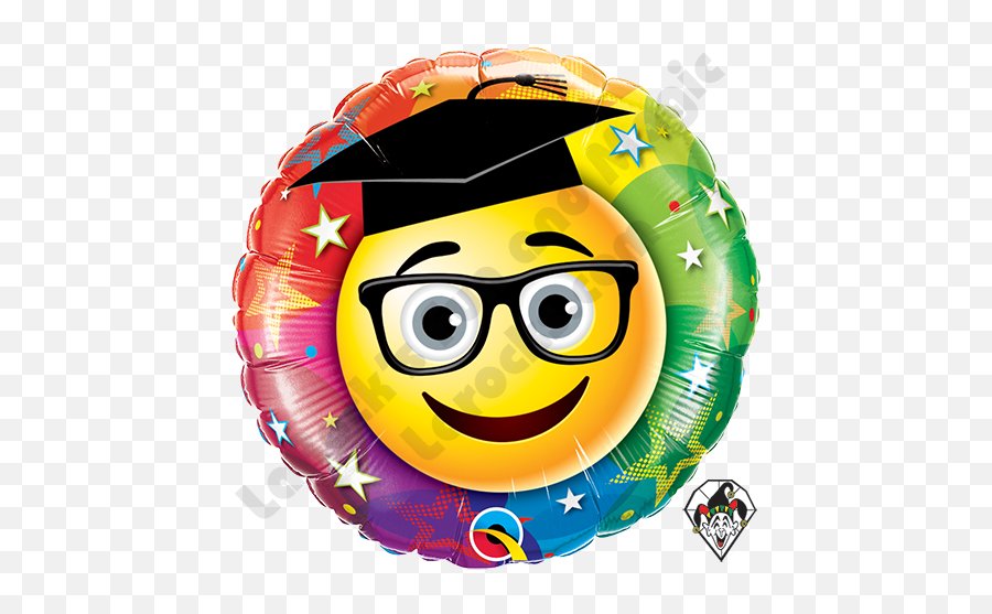 09 Inch Round Smiley Graduate Foil Balloon Qualatex 1ct Emoji,\v/ Emoticon