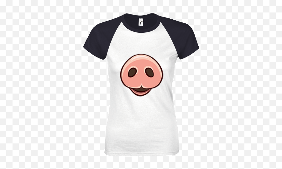 Ladiesu0027 Raglan Baseball T - Shirt With Printing Pig Nose Short Sleeve Emoji,Zipped Lip Emoticon