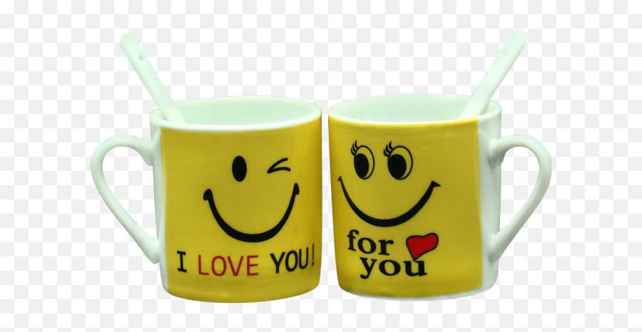 Loveyellow Ceramic Cup Set Of 2 By Stories Emoji,Emoticon Hammock