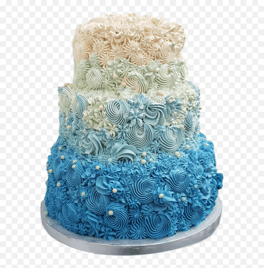 Download Ombré Blue Buttercream Swirl Wedding Cake - Cake Emoji,Cake Slice Emoji