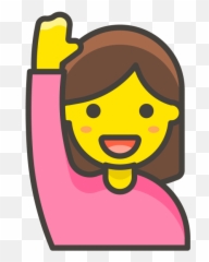Woman Raising Hand Emoji - Hand Raising Emoji Clipart Full Cartoon Person With Hand Raised,Hands Up Emoji