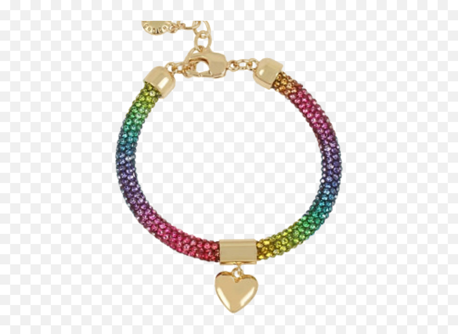 Betsey Johnson Rainbow Bracelet With Heart Charm In Gold Emoji,Cheese Emojis On Bracelet
