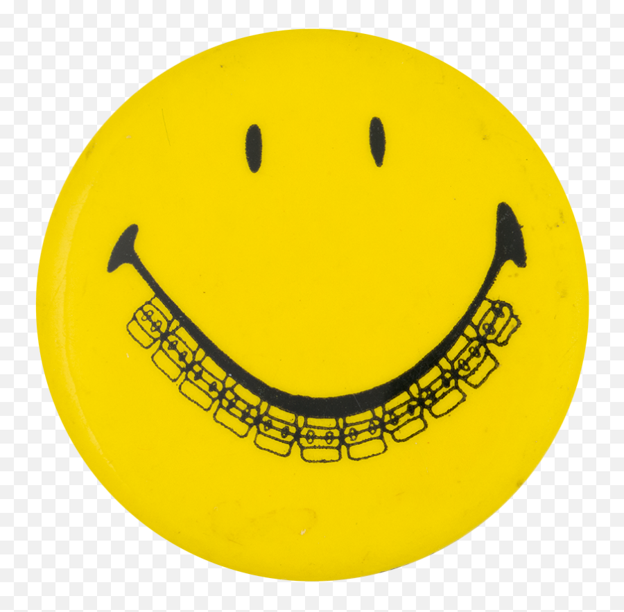 Yellow Smiley With Braces Busy Beaver Button Museum - Happy Emoji,;w; Emoticon