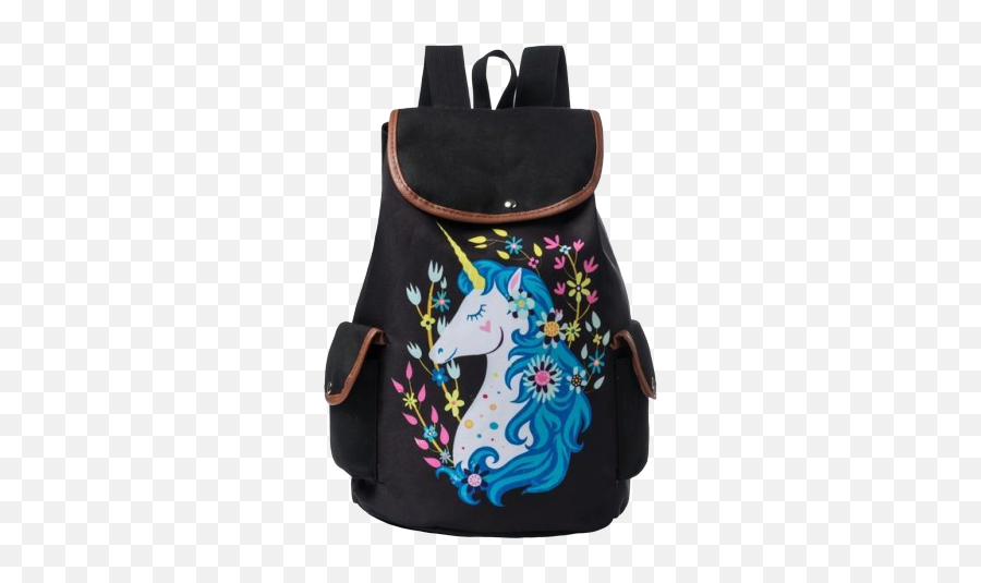 Unicorn Backpacks - Unicorn Black Floral Bag Emoji,Quincy Emoji Love Backpack