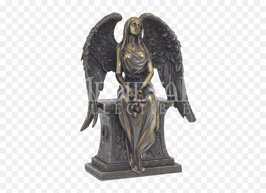 Bronze Angel With Roses Sitting On A - Statue Emoji,Sculpture Emotion