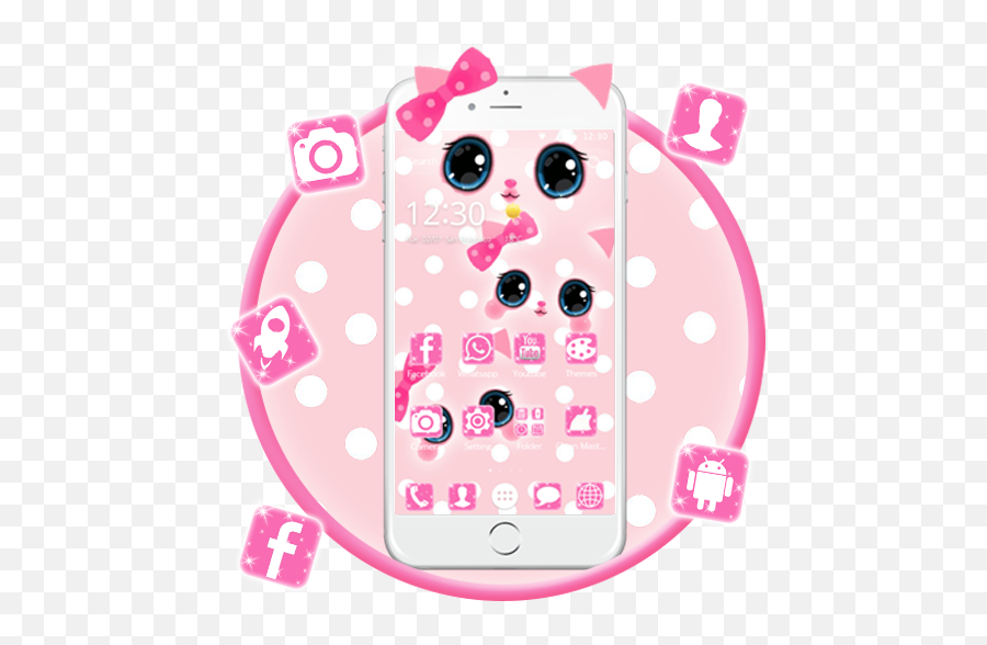 Cute Kawaii Pink Bow Cat Theme Apk 1122 - Download Apk Emoji,Emojis With Pink Bow
