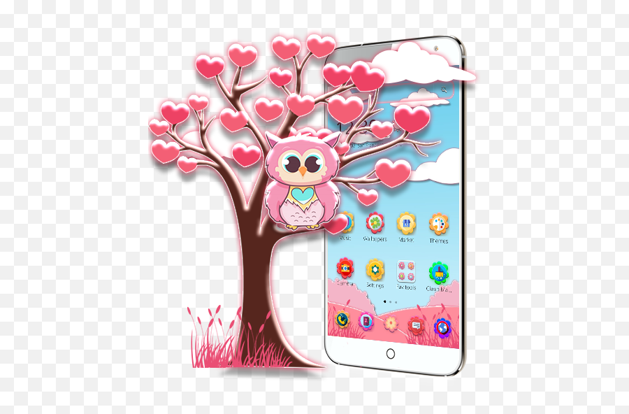 Cute Pink Owl Bowknot 2d Theme - Smartphone Emoji,Owl Emojis For Android