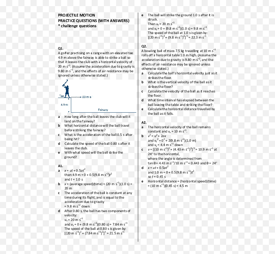 Projectile Motion Practice Questions - Document Emoji,Projectil Emotion Height Equation