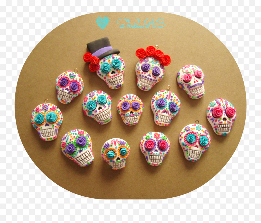 Galletas - Dia De Los Muertos Skull Polymer Clay Emoji,Mesa De Bolo Emoji Decorada Com Flores