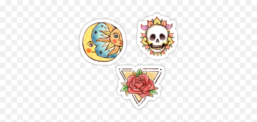 Download Watercolor Old School Tattoos Roses Skull Moon - Decorative Emoji,Emoji Tattoos