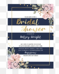 Pink Flowers And Navy Stripes Bridal Shower Invite - Navy And White Baby Shower Invitation Emoji,Bridal Emoji Pictionary