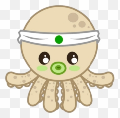 Kawaii Octopus Baby Ninja Sticker - Octopus Chibi Emoji,Hockey Emoji Octopus