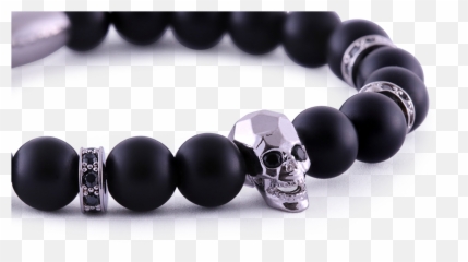 Natural Stone Bracelet With Skull Charm - Solid Emoji,Swarovski Emotions Bracelet