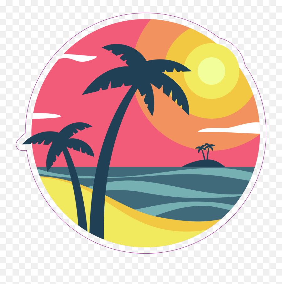 Sunrise With Palm Trees On A Tropical - Palm Tree Tropical Cartoon Emoji,Hawaii Emoji Sticker