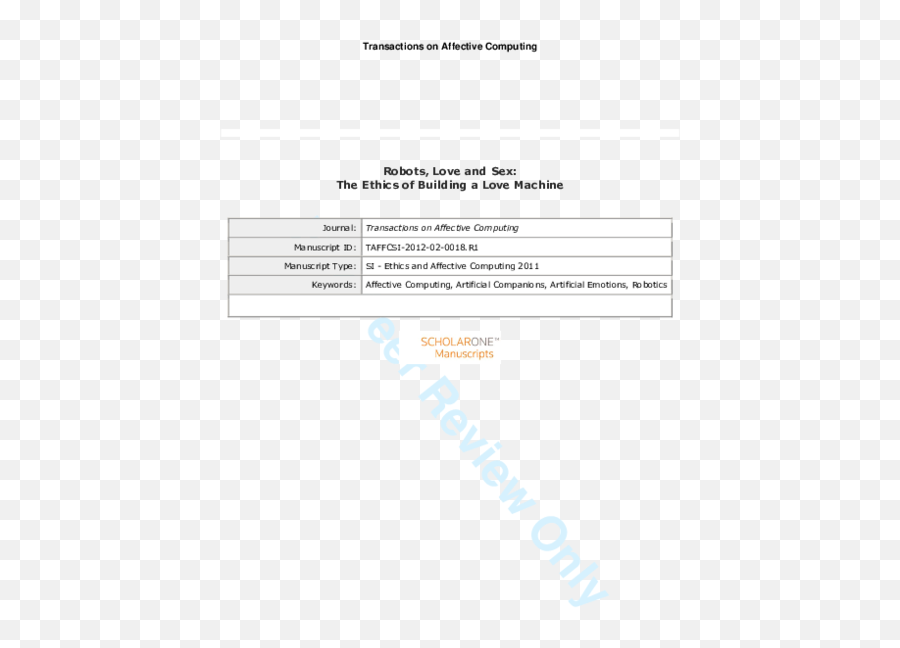 Pdf Robots Love And Sex The Ethics Of Building A Love Emoji,Robots Et Emotions