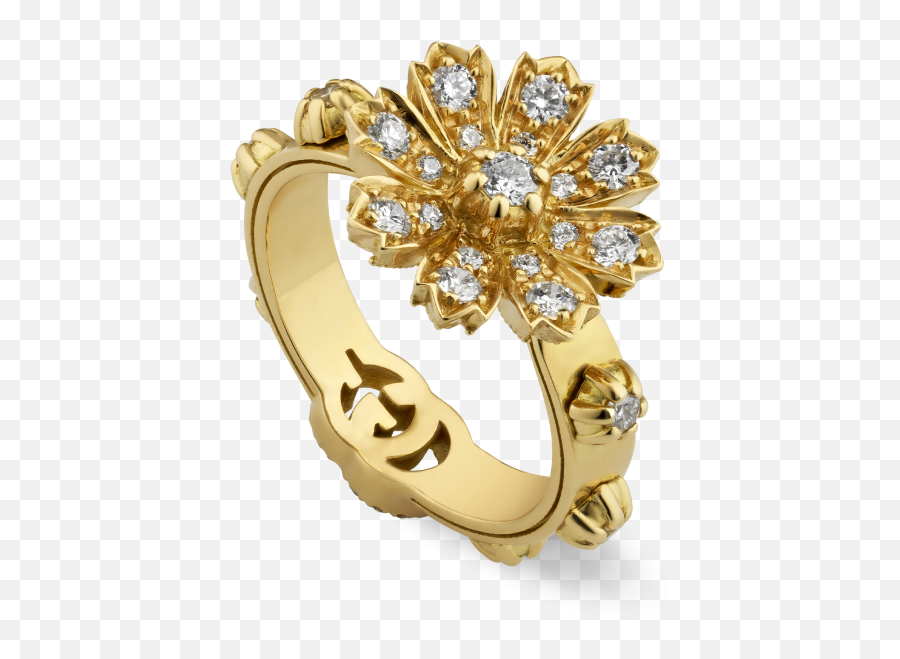 Gucci Flora Diamond Flower Ring In 18k Yellow Gold Emoji,Take My Flower Emoticon