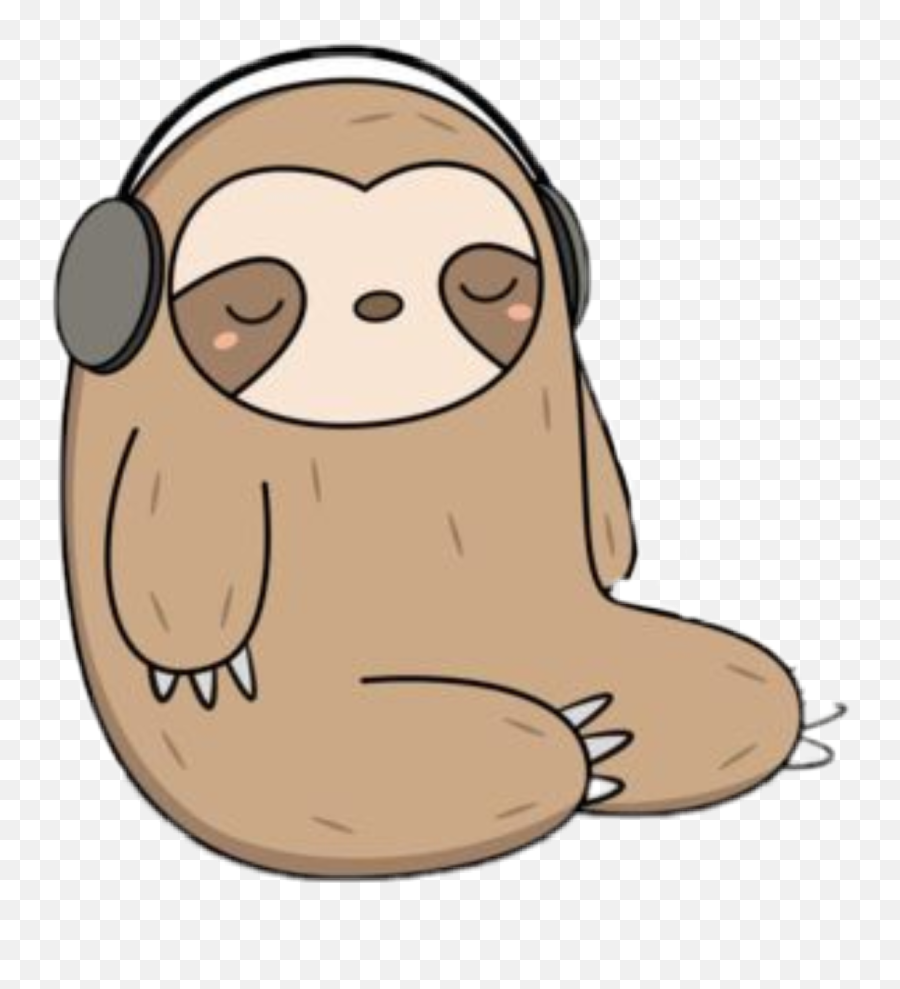 Sloth Kawaii Sticker By Still Here But Not Posting - Sloth Cartoon Listining To Music Emoji,Facebook Emojis Sloth