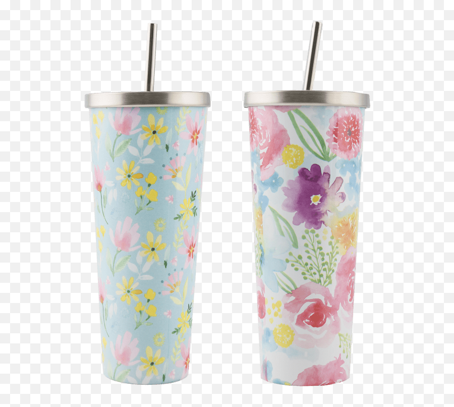 Cambridge Stainless Steel Floral Tumblers - Lid Emoji,Plastic Tumblers With Emojis