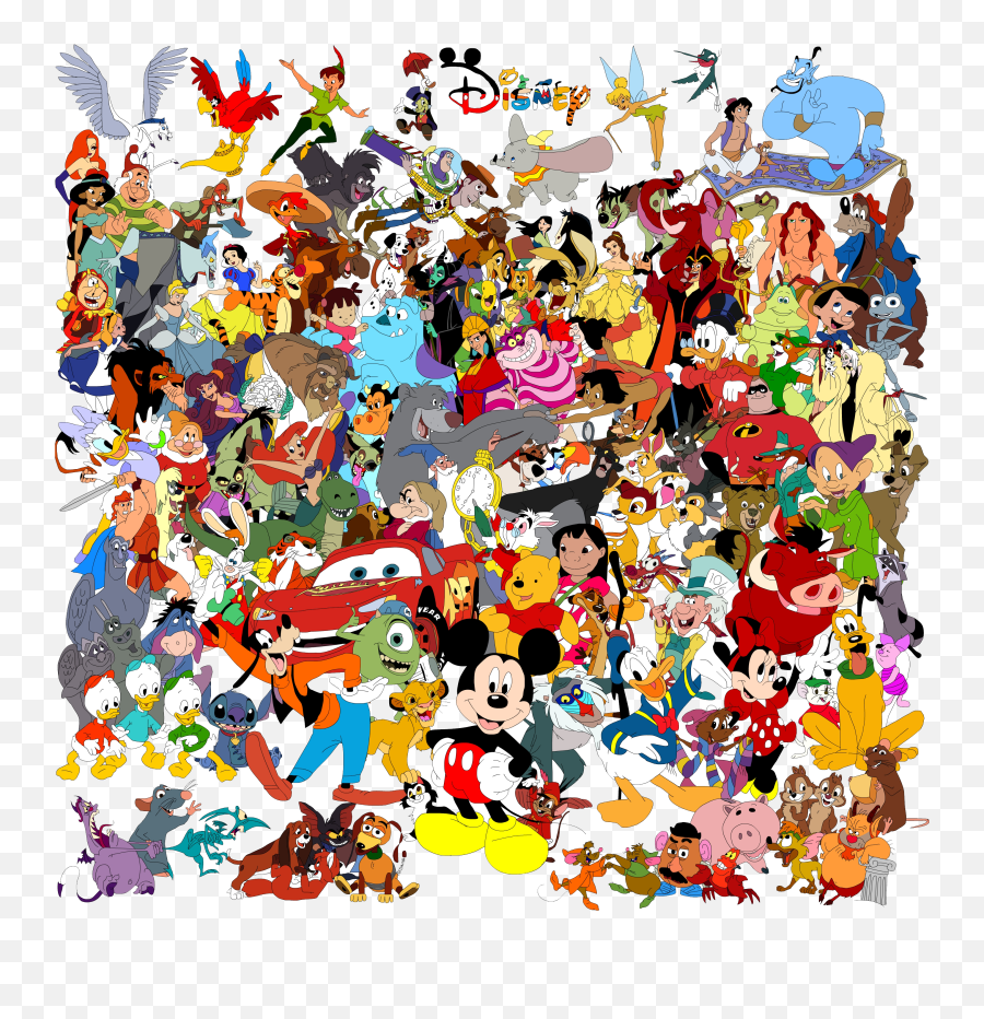 Drawing The Walt Disney Company Character Collage Art - Disney Character Background Emoji,80s Retro Emoticon