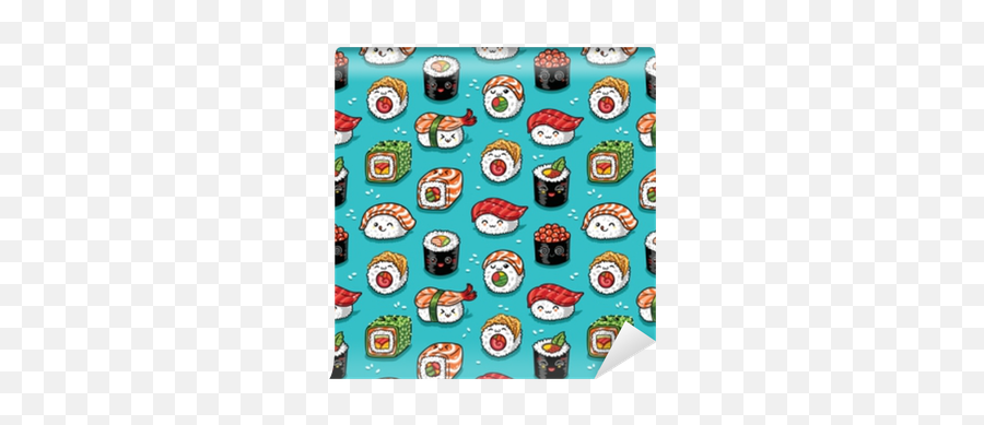 Seamless Pattern Of Japanese Sea Food In Kawaii Style Vector Illustration Wall Mural U2022 Pixers - We Live To Change Cute Sushi Emoji,Jimin Japanese Emoticon
