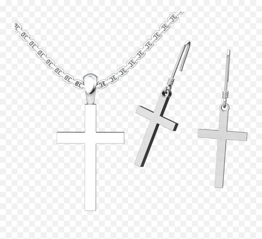 Simple Cross Set Sterling Silver Pendant And Earrings Emoji,Love Emoticon Earrings And Sterling Silver