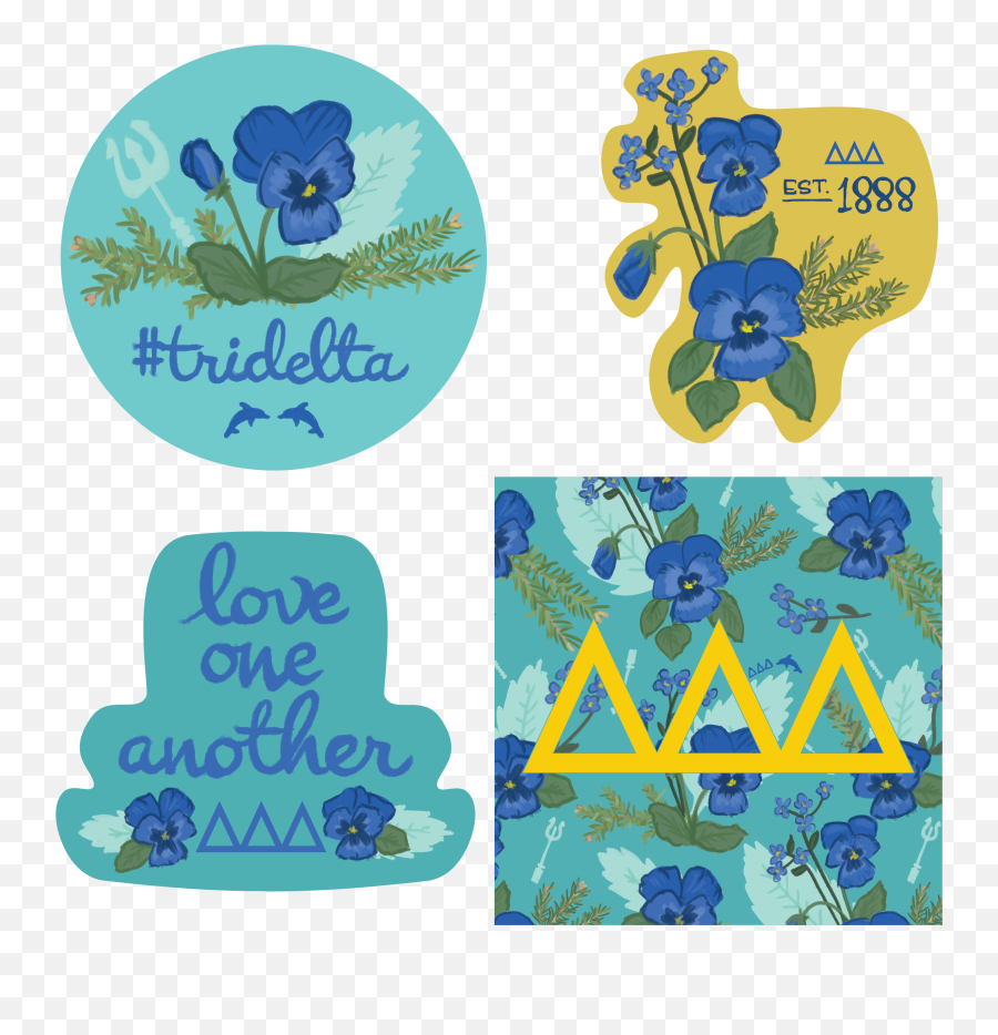 Delta Delta Delta Sticker Pack - 4 Decorative Emoji,Teal Flower Emoticon
