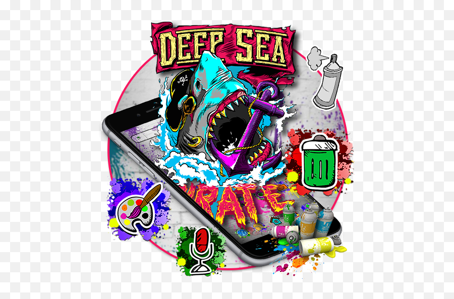 2021 Pirate Shark Graffiti Theme Pc Android App - Language Emoji,Shark Emoji Android