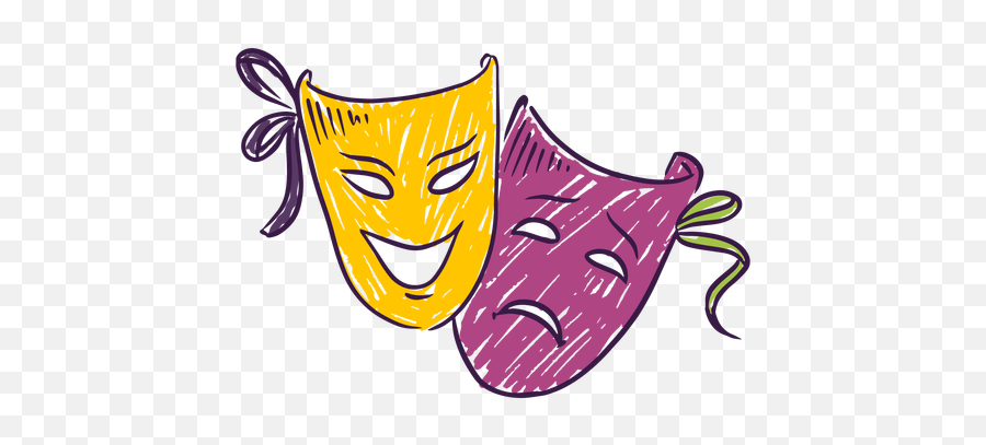Hand Drawn Colored Theater Masks - Mascaras De Teatro Png Emoji,Emotions Mask Templates
