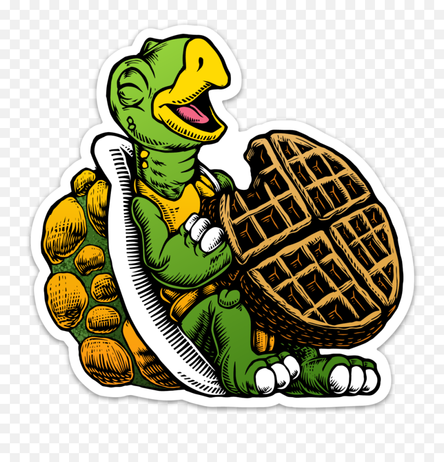 Turtle Eating A Waffle Sticker - Waffle Turtle Emoji,Waffle Emoticon Thinking