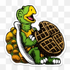 Turtle Eating A Waffle Sticker - Waffle Turtle Emoji,Waffle Emoticon Thinking