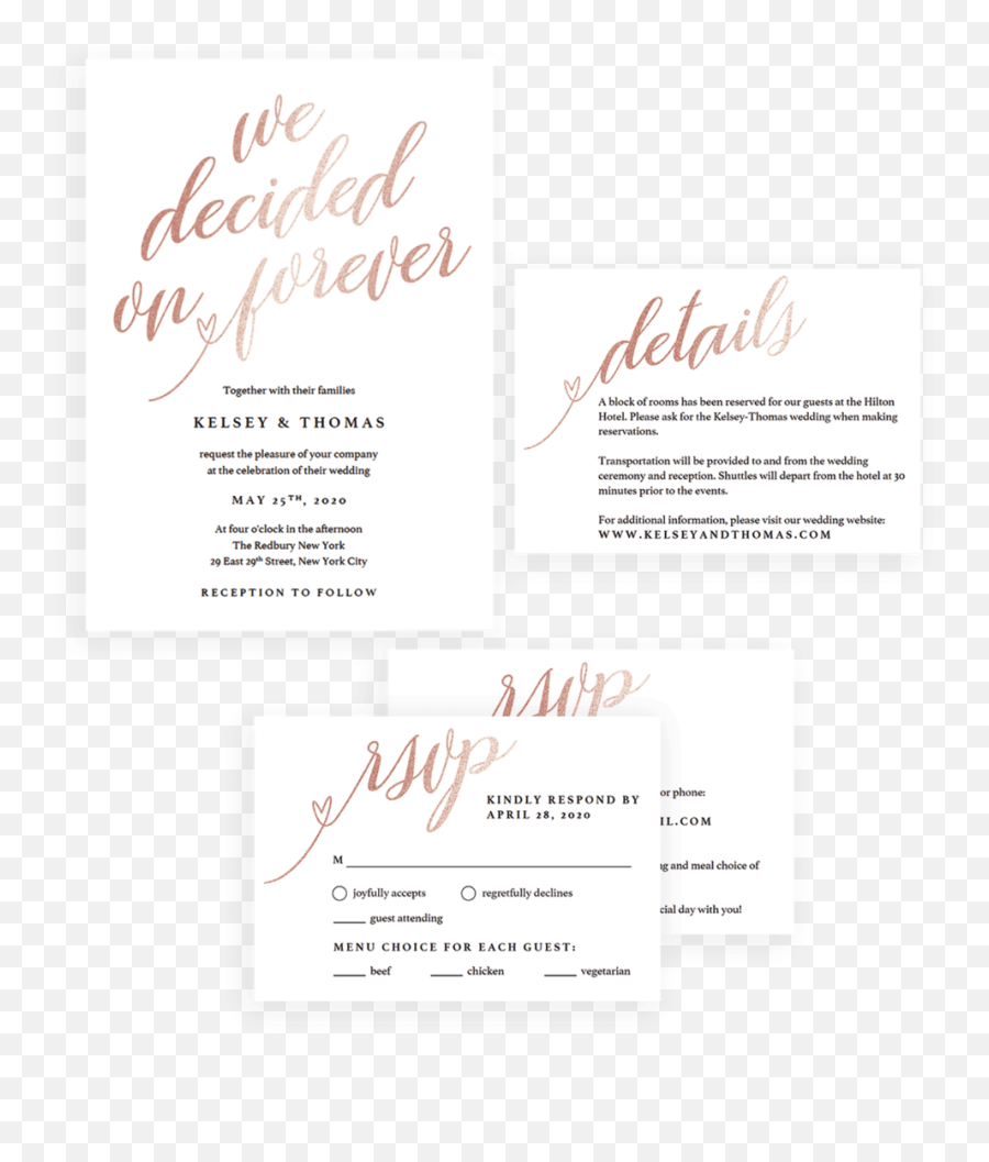 Glitter Rose Gold Wedding Invitation Set With Rsvp And Details Cards - Fl1 Horizontal Emoji,Emoji Invitation Cards