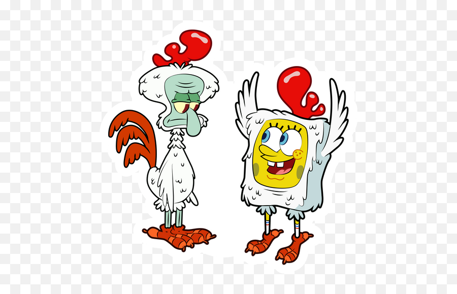 Spongebob And Squidward In Rooster Costumes Sticker In 2021 - Spongebob And Squidward Emoji,Ghetto Memes Emojis Squidward