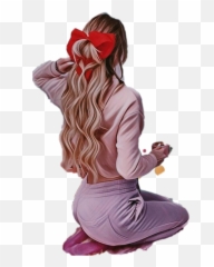 Blonde Back Kneeling Pink Longhair - Kneeling Emoji,Kneeling Emoji