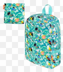 Foldable Backpack - Pocket Bag Blue Fish Pylones Emoji,Water Spray Emoji